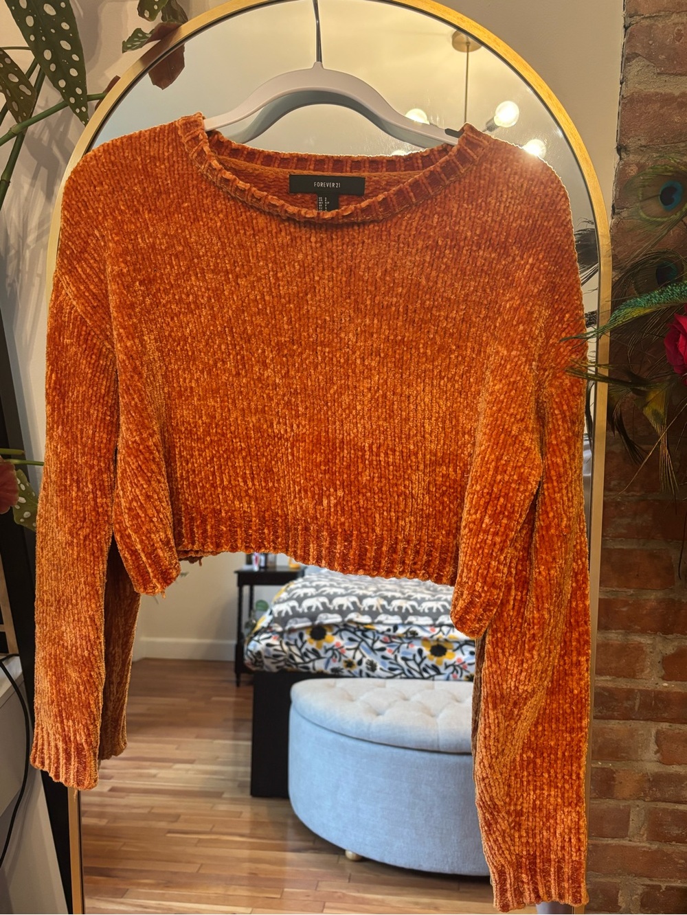 Forever 21 Orange Chenille Cropped Sweater